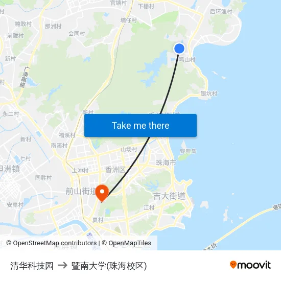 清华科技园 to 暨南大学(珠海校区) map