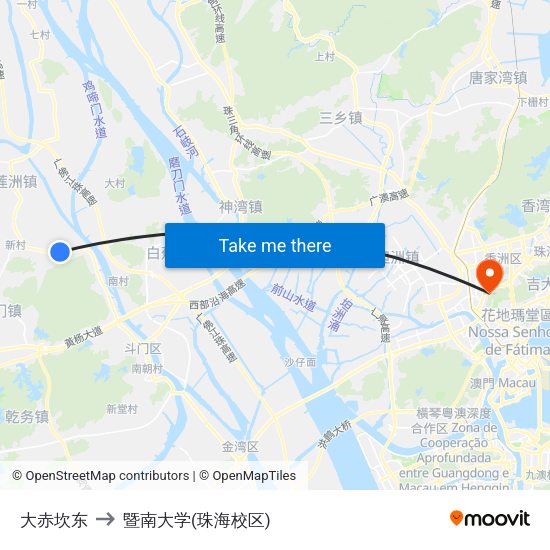 大赤坎东 to 暨南大学(珠海校区) map