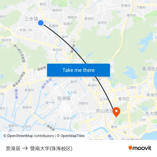 景湖居 to 暨南大学(珠海校区) map