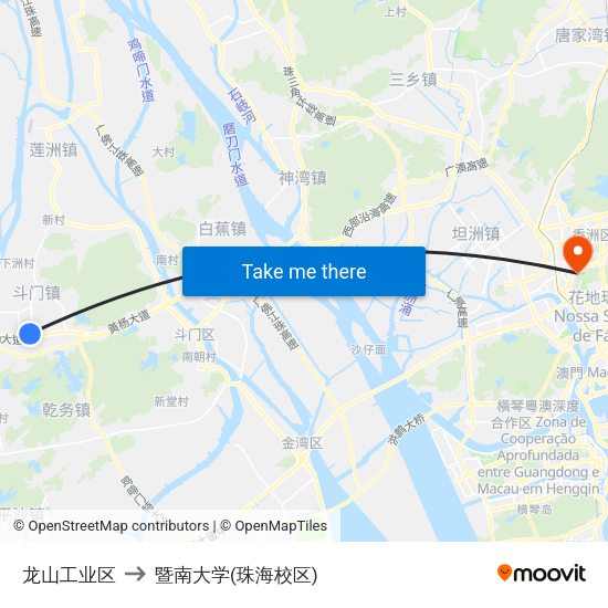 龙山工业区 to 暨南大学(珠海校区) map