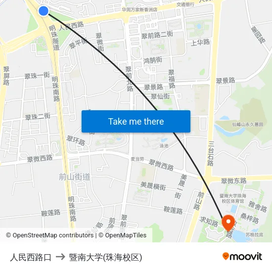 人民西路口 to 暨南大学(珠海校区) map