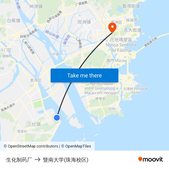 生化制药厂 to 暨南大学(珠海校区) map
