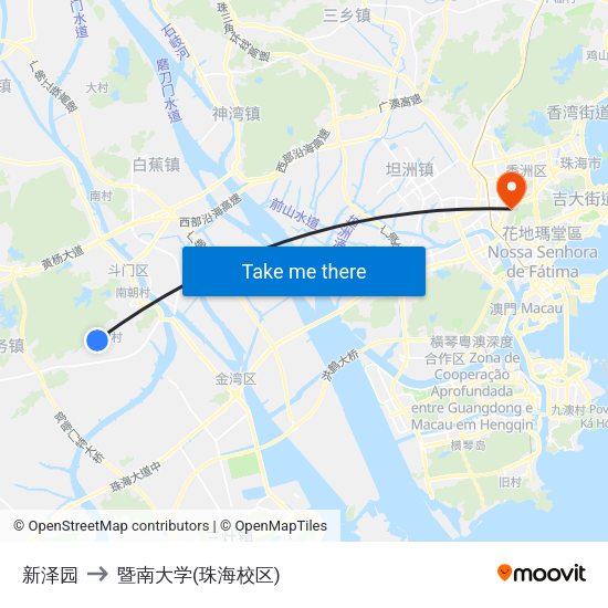 新泽园 to 暨南大学(珠海校区) map