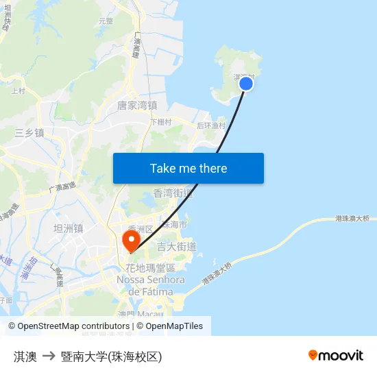 淇澳 to 暨南大学(珠海校区) map
