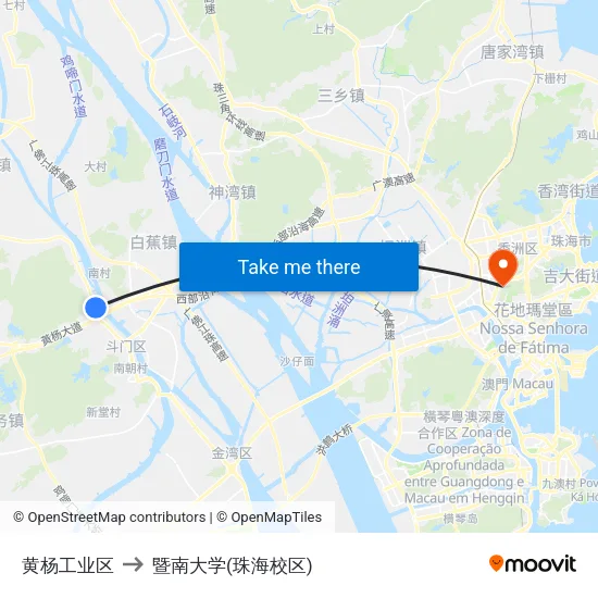 黄杨工业区 to 暨南大学(珠海校区) map