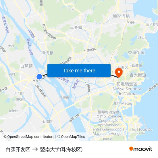 白蕉开发区 to 暨南大学(珠海校区) map