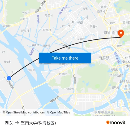 湖东 to 暨南大学(珠海校区) map