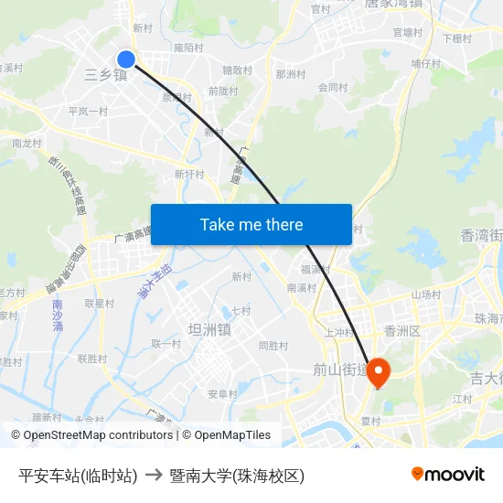 平安车站(临时站) to 暨南大学(珠海校区) map