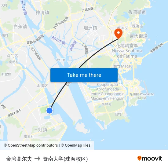 金湾高尔夫 to 暨南大学(珠海校区) map