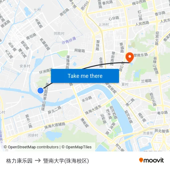 格力康乐园 to 暨南大学(珠海校区) map