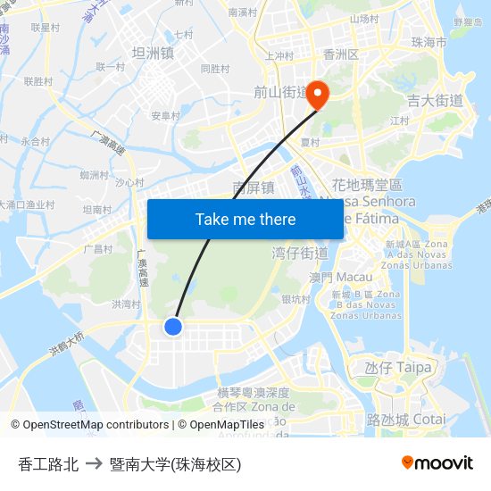 香工路北 to 暨南大学(珠海校区) map