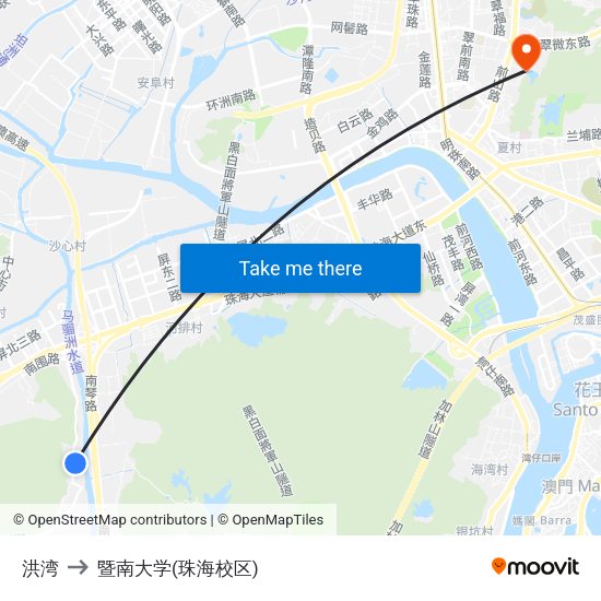 洪湾 to 暨南大学(珠海校区) map