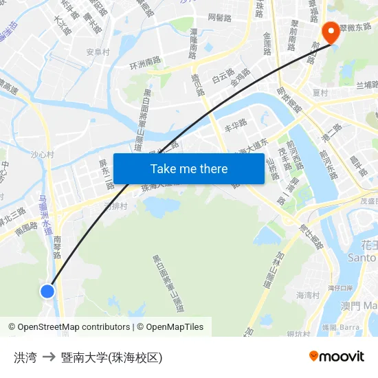 洪湾 to 暨南大学(珠海校区) map