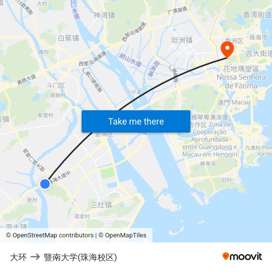 大环 to 暨南大学(珠海校区) map