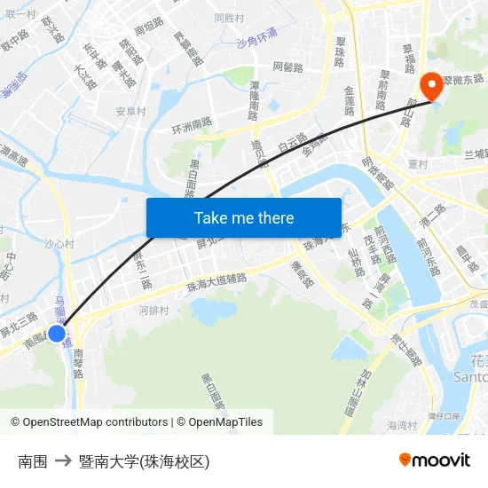 南围 to 暨南大学(珠海校区) map