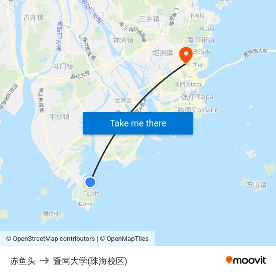 赤鱼头 to 暨南大学(珠海校区) map