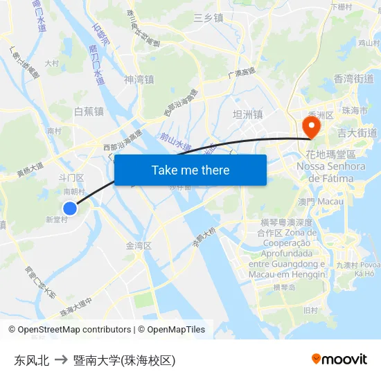 东风北 to 暨南大学(珠海校区) map