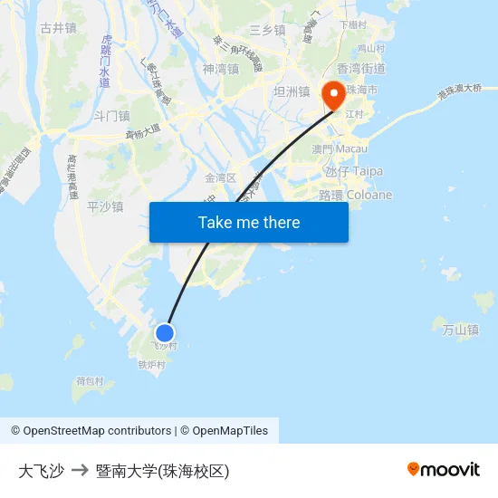 大飞沙 to 暨南大学(珠海校区) map