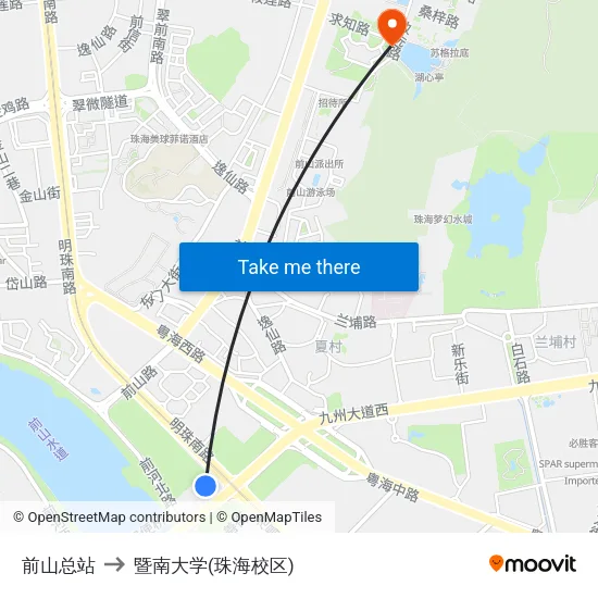 前山总站 to 暨南大学(珠海校区) map