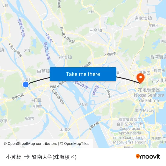 小黄杨 to 暨南大学(珠海校区) map