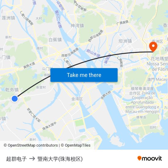 超群电子 to 暨南大学(珠海校区) map