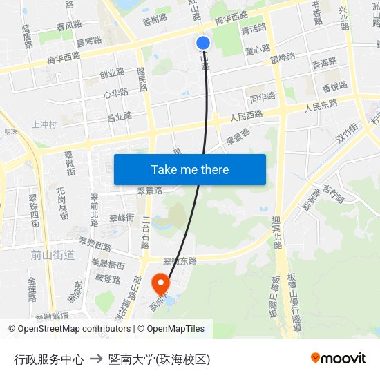行政服务中心 to 暨南大学(珠海校区) map