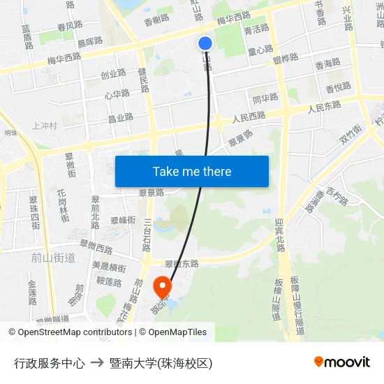 行政服务中心 to 暨南大学(珠海校区) map