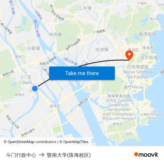 斗门行政中心 to 暨南大学(珠海校区) map