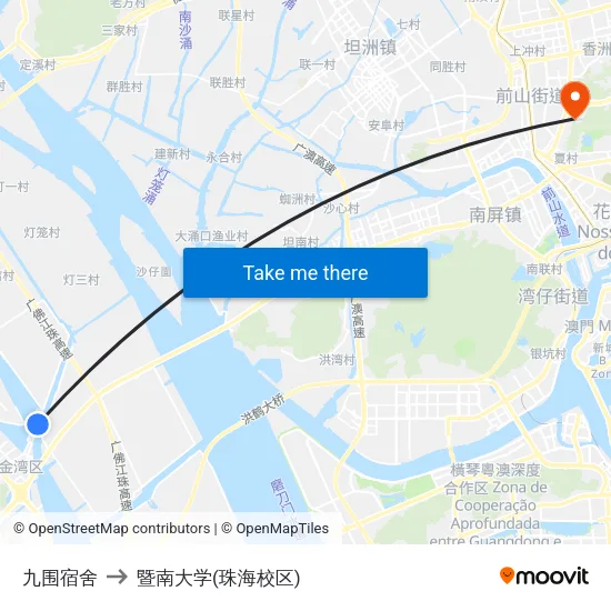 九围宿舍 to 暨南大学(珠海校区) map