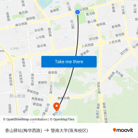 香山驿站(梅华西路) to 暨南大学(珠海校区) map
