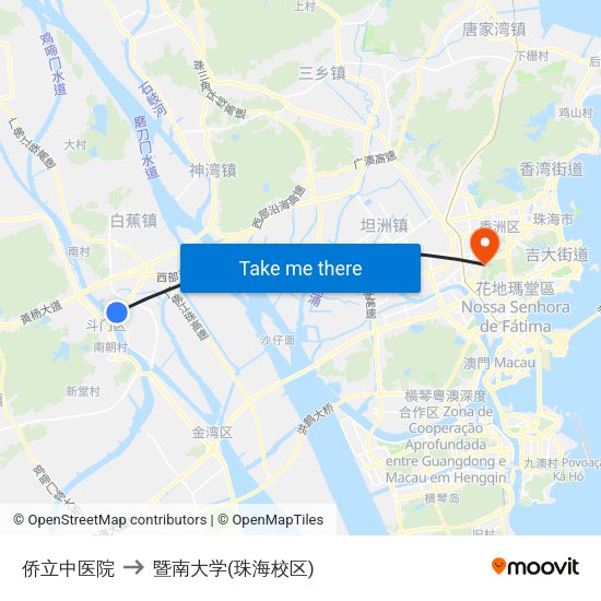 侨立中医院 to 暨南大学(珠海校区) map