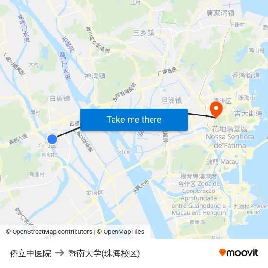 侨立中医院 to 暨南大学(珠海校区) map