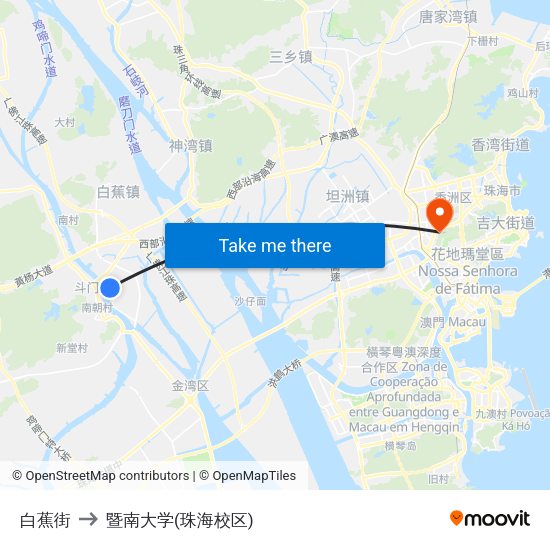 白蕉街 to 暨南大学(珠海校区) map