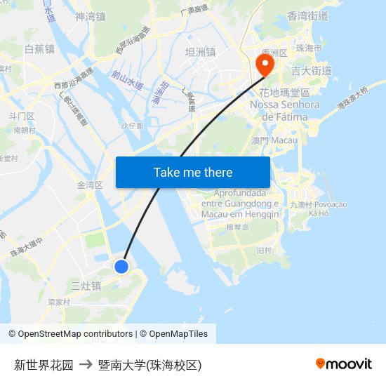 新世界花园 to 暨南大学(珠海校区) map