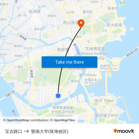 宝吉路口 to 暨南大学(珠海校区) map