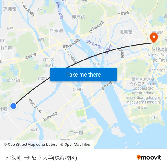 码头冲 to 暨南大学(珠海校区) map