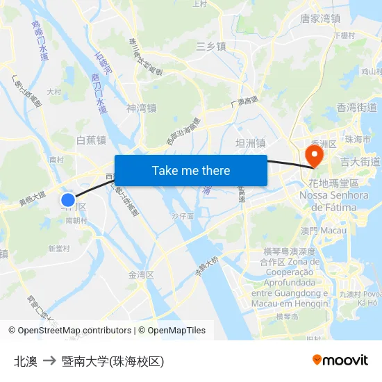 北澳 to 暨南大学(珠海校区) map