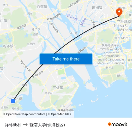 祥环新村 to 暨南大学(珠海校区) map