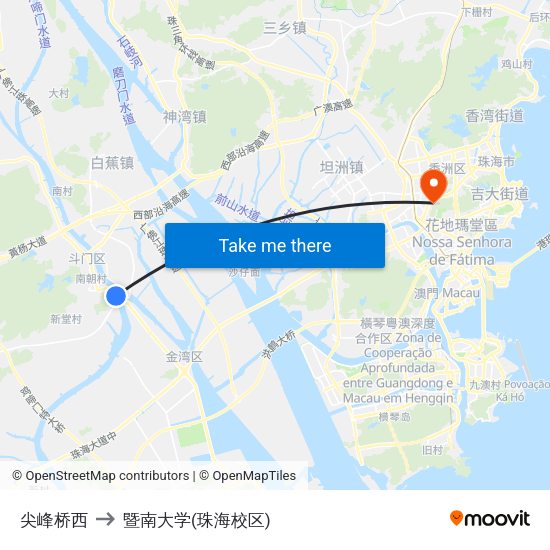 尖峰桥西 to 暨南大学(珠海校区) map