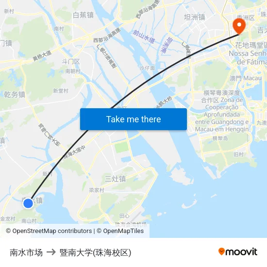 南水市场 to 暨南大学(珠海校区) map