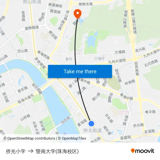 侨光小学 to 暨南大学(珠海校区) map