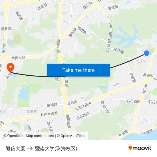 通信大厦 to 暨南大学(珠海校区) map