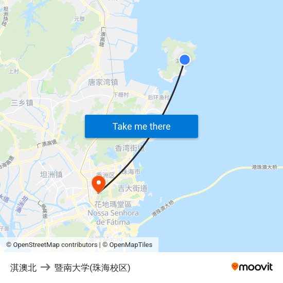 淇澳北 to 暨南大学(珠海校区) map