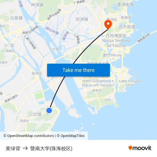 黄绿背 to 暨南大学(珠海校区) map
