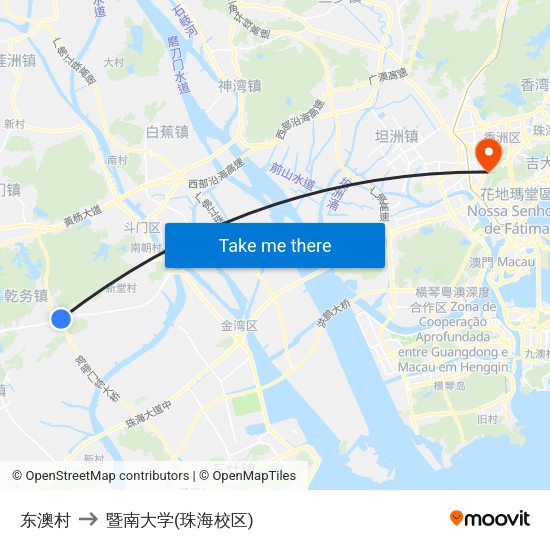 东澳村 to 暨南大学(珠海校区) map