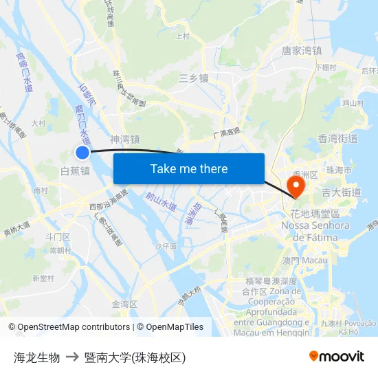 海龙生物 to 暨南大学(珠海校区) map