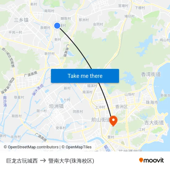巨龙古玩城西 to 暨南大学(珠海校区) map