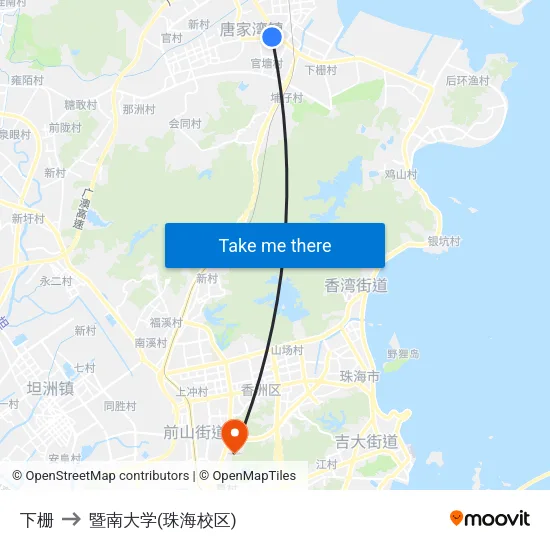 下栅 to 暨南大学(珠海校区) map