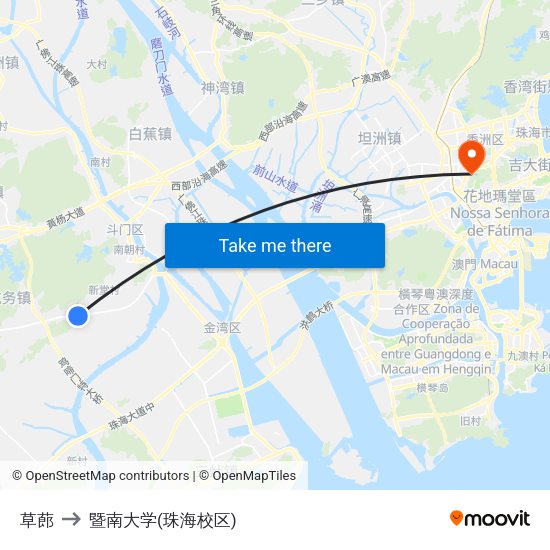 草蓢 to 暨南大学(珠海校区) map