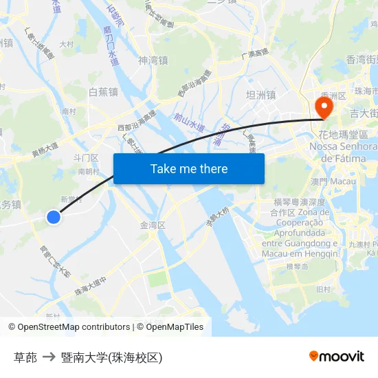 草蓢 to 暨南大学(珠海校区) map